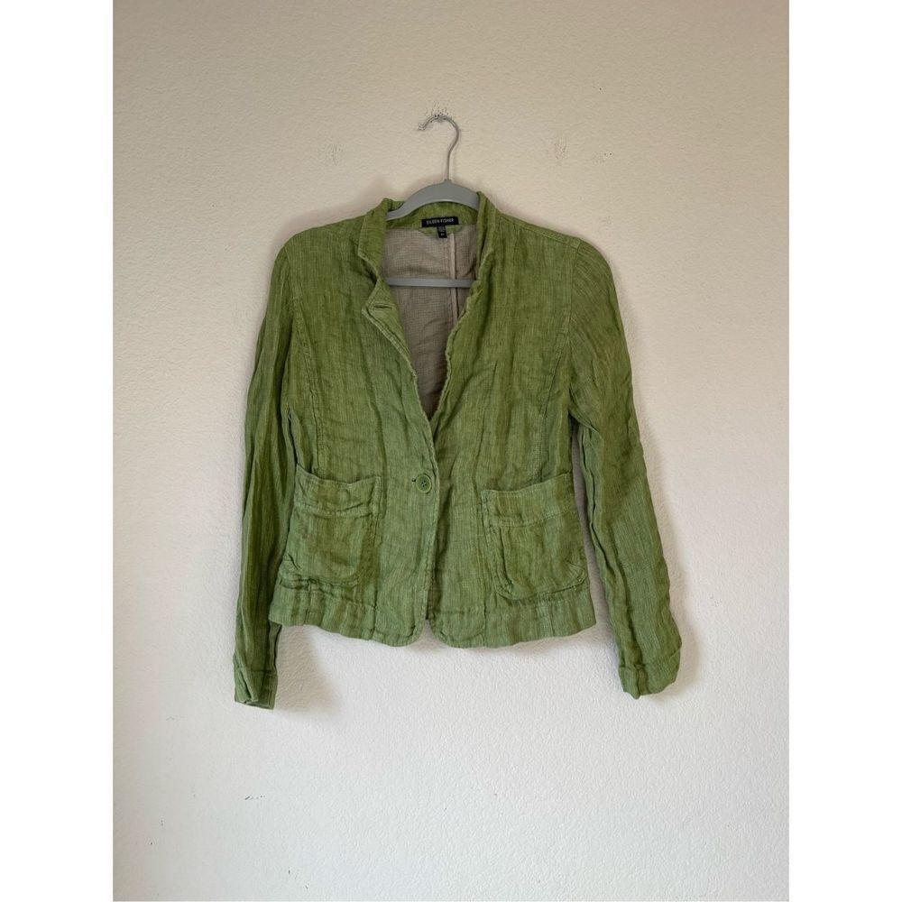 Eileen fisher chartreuse green 100% linen blazer